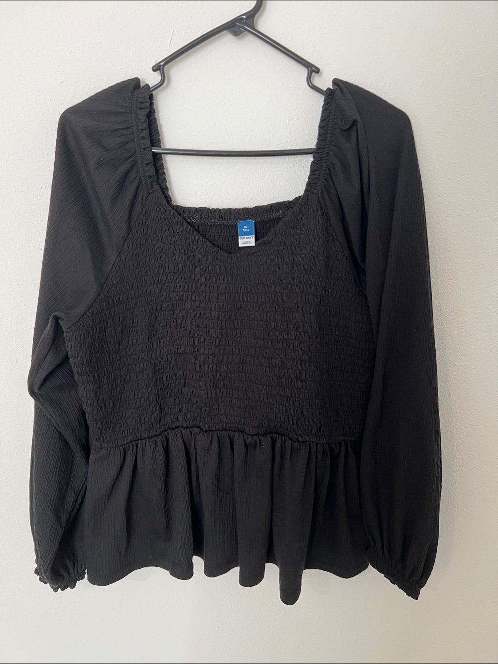 Old Navy Black Smocked Peplum Long-Sleeve Top